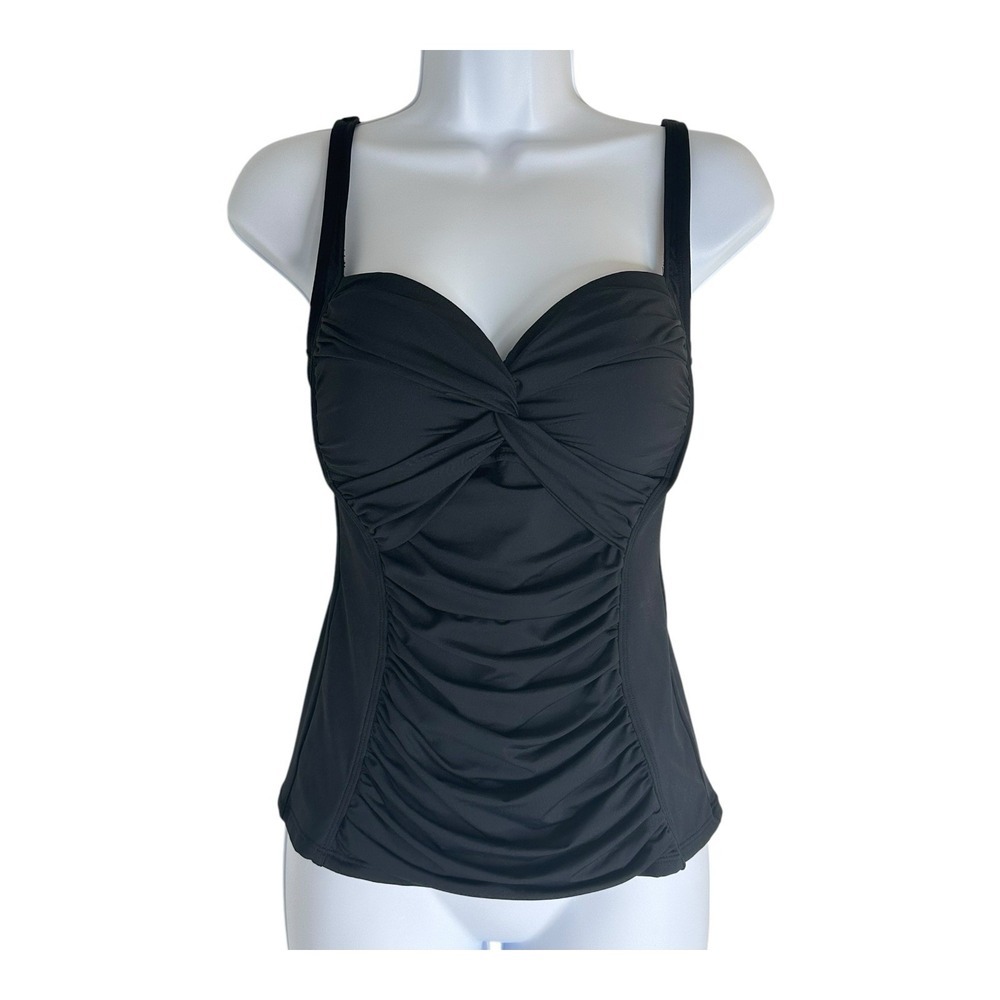 NWT La Blanca Island Goddess 1 Shoulder 1 Piece Tummy Control Womens Sz 8 Black
